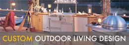 Custom outdoor living space with modern kitchen.